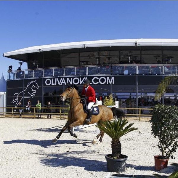 Panoramic aerial view of the Oliva Nova equestrian centre on the Spanish Mediterranean coast