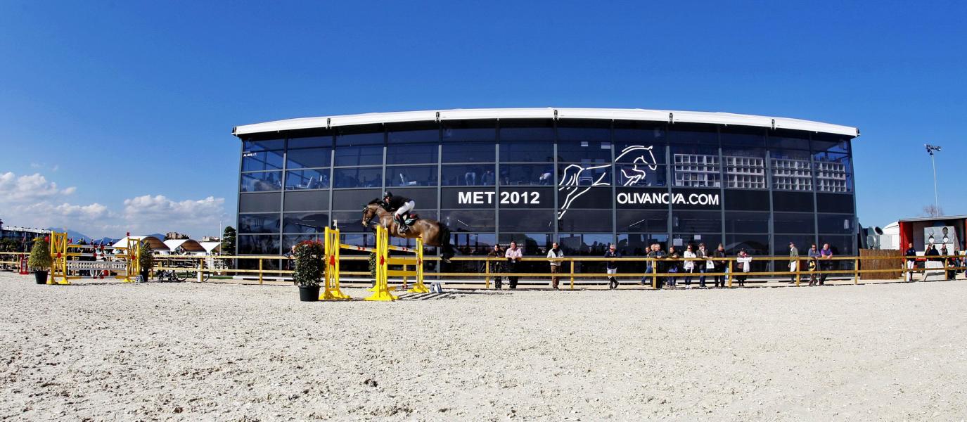 Panoramic aerial view of the Oliva Nova facility with the Global Champions Tour arenas