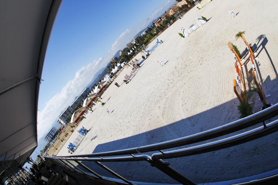 Panoramic aerial view of the Oliva Nova show grounds during an international show jumping event
