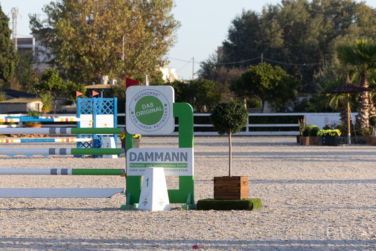 Risohorse® experience competition arena with Dammann company sign and obstacles
